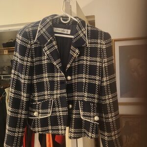 Tahari Checkered Navy and Cream Blazer
